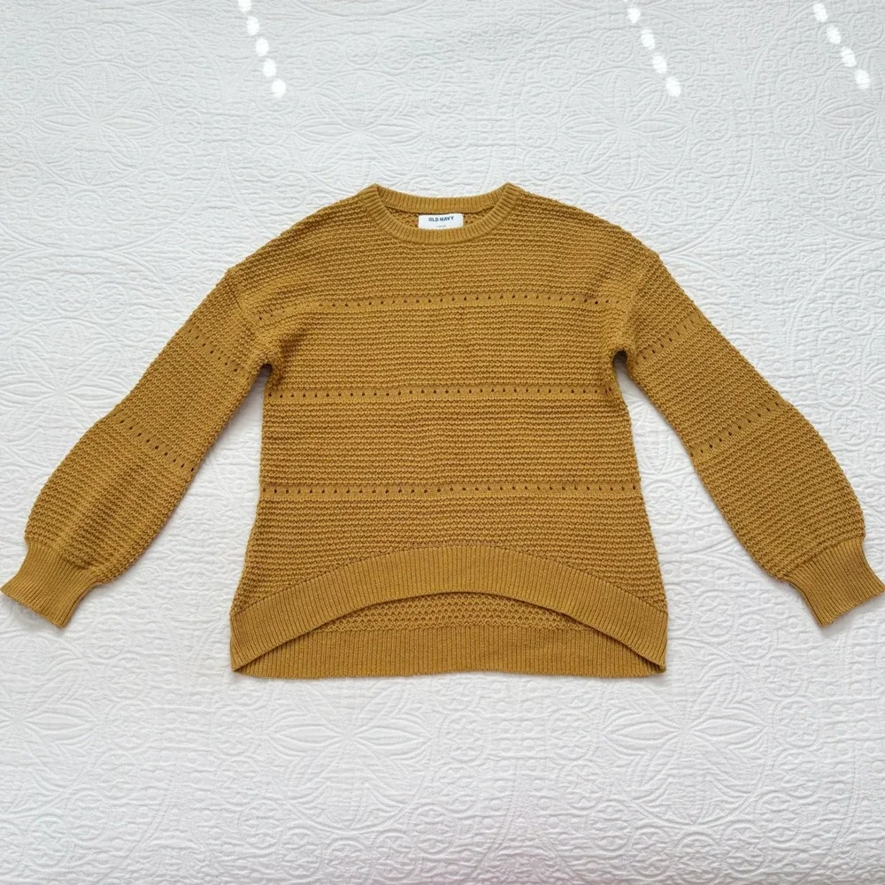 Old Navy Girls' Textured Knit Hi-Low Sweater, Mustard Sz L 10-12